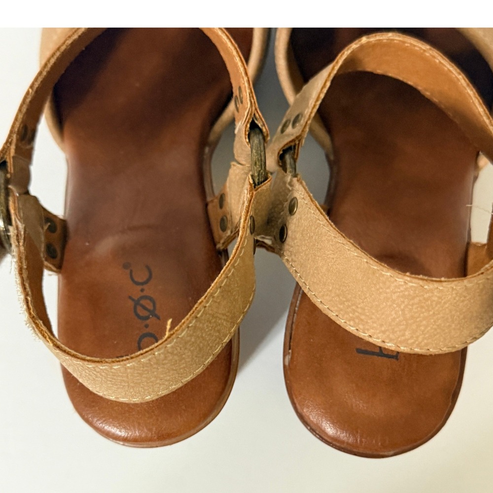 b.o.c. Tan Faux Leather Platform Clog Women 6M Sandals Wood Wedge Heel - Picture 6 of 15